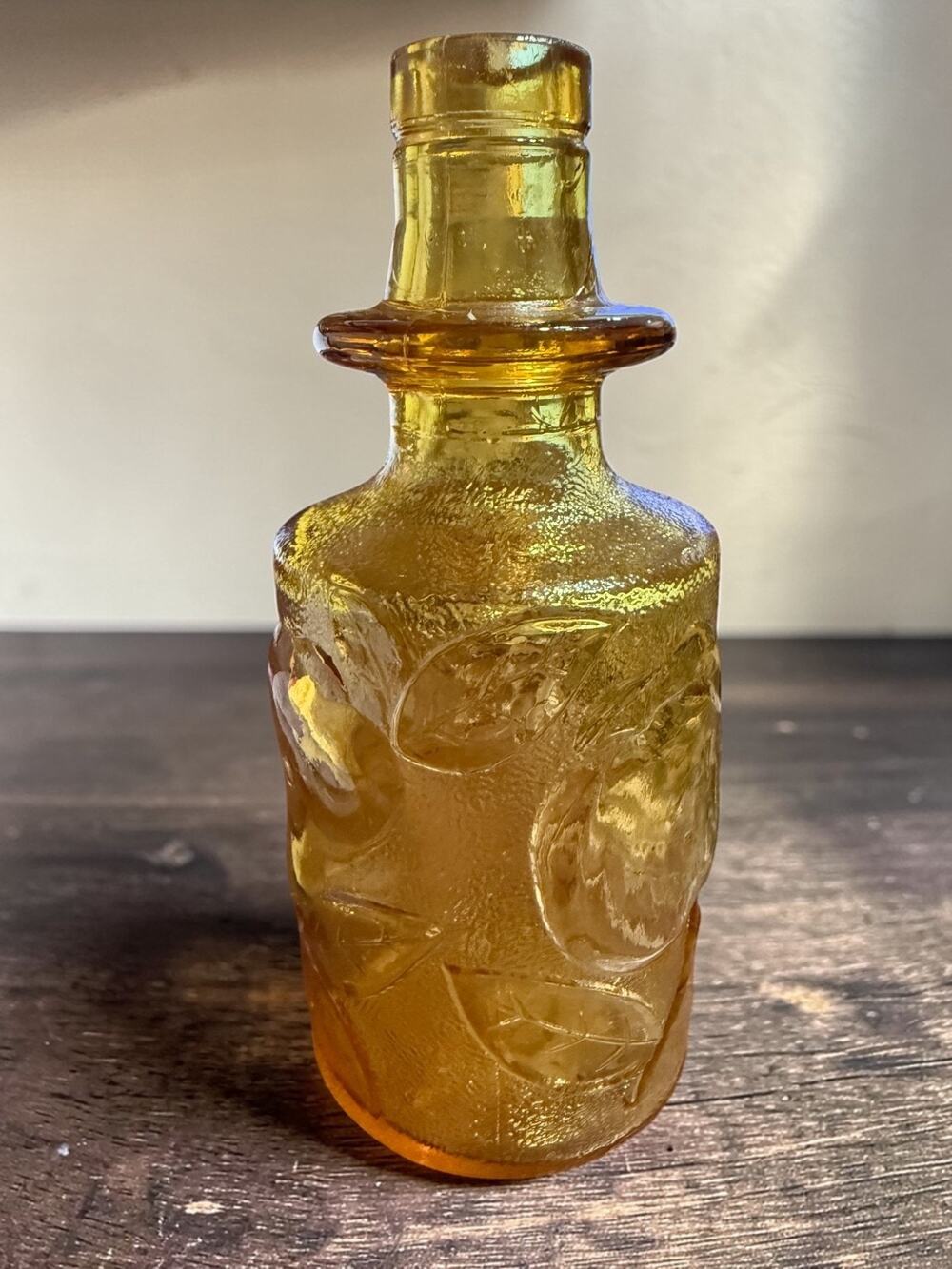 Vintage Empoli Amber Glass Decanter Genie Bottle Grape Italy MCM Barware